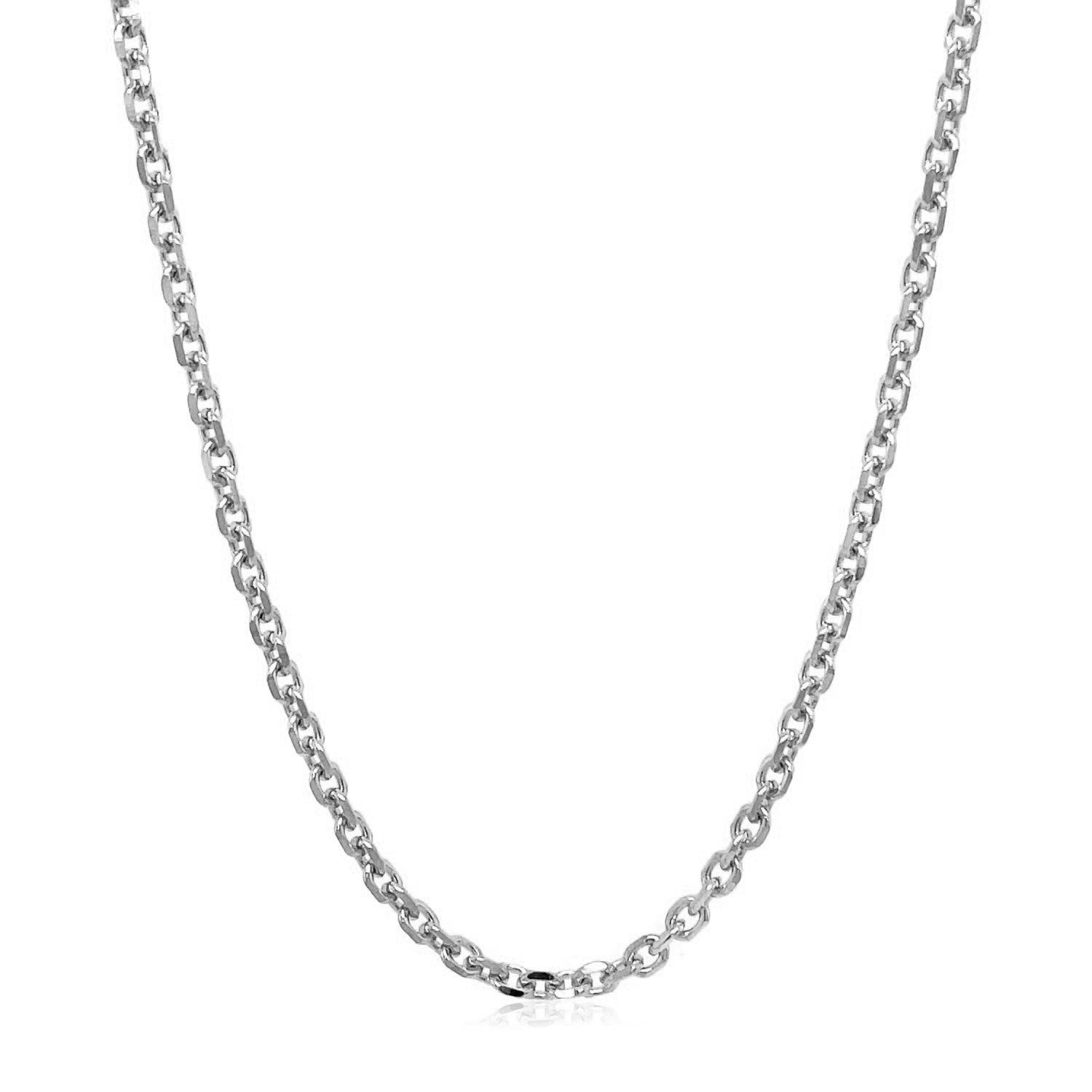 14k White Gold Diamond Cut Cable Link Chain (2.60 mm) in a sleek high-contrast midnight luxury editorial style